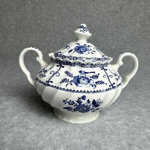 Ironstone Johnson Bros Indies Blue White Pattern Sugar Bowl Vintage EUC